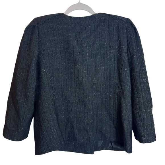 Ann Taylor Black Gold Metallic Asymmetrical Zip Wool Blend 3/4 Sleeve Jacket, 14 - Picture 3 of 13